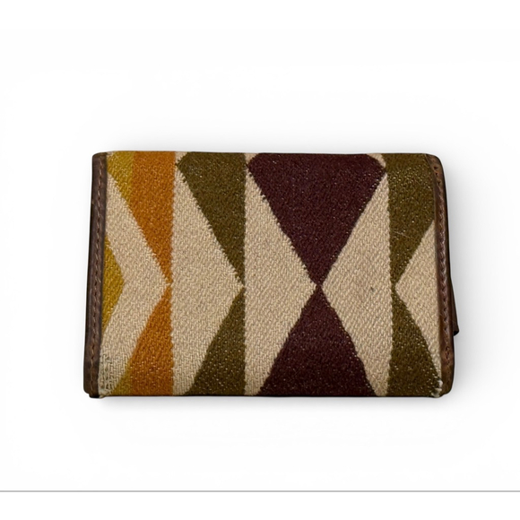 Pendleton Wool Leather Trifold Wallet Brown Western Aztec Pattern 4.5x3.5 - Picture 2 of 12
